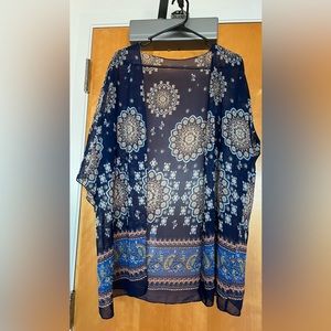 Women's Beach Cover up Swimsuit Kimono with Bohemian Floral Print, Loose Casual